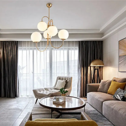 Gold frosted glass ball led pendant chandelier with five frosted glass globe shades for kitchen lighting decorbites glass ball