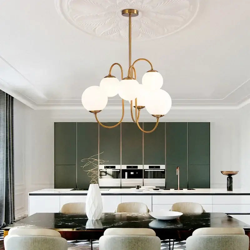 Gold frosted glass ball led pendant chandelier with five frosted glass globe shades for kitchen lighting decorbites glass ball
