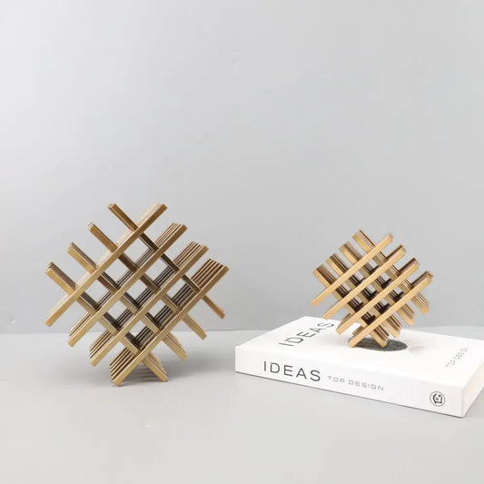 Gold geometric block metal bookends with a woven lattice design for living room decorbites geometric block decor