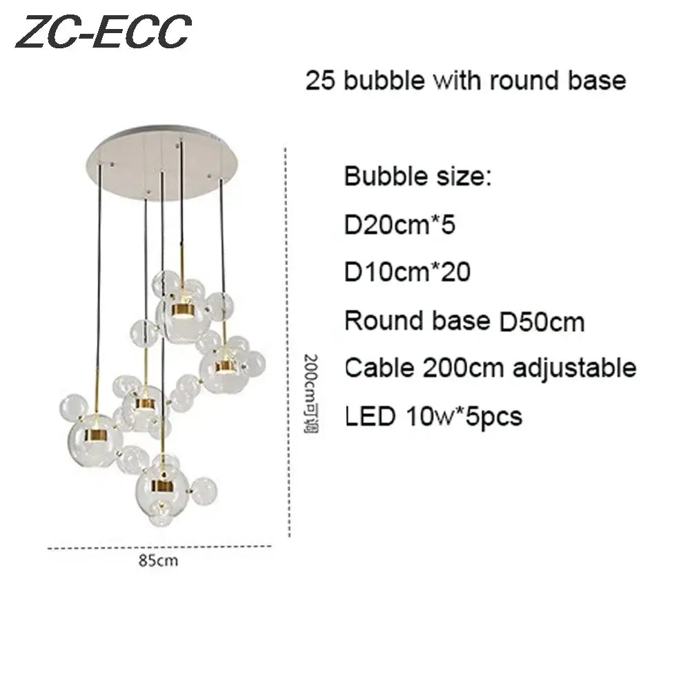 Zc-ecc gold glass bubble led chandelier with 25 clear glass bubble lights and gold-toned metal accents for dining room decorbites glass bubble