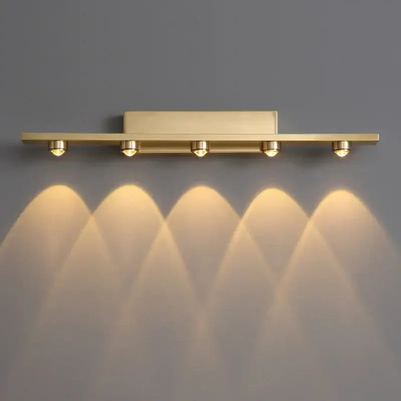 Gold iron art mirror wall sconce with five adjustable spotlights in warm gold finish for bathroom decorbites iron art lighting
