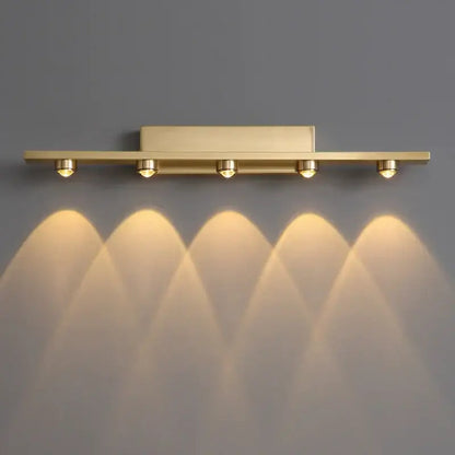 Gold iron art mirror wall sconce with five adjustable spotlights in warm gold finish for bathroom decorbites iron art lighting
