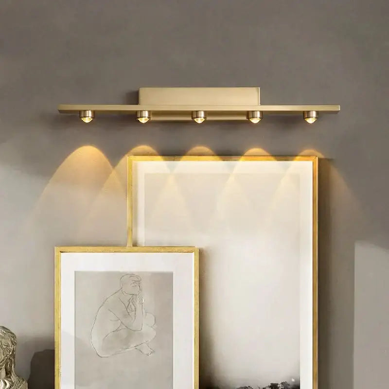 Gold iron art mirror wall sconce with five adjustable gold finished spotlights for bathroom lighting decorbites iron art