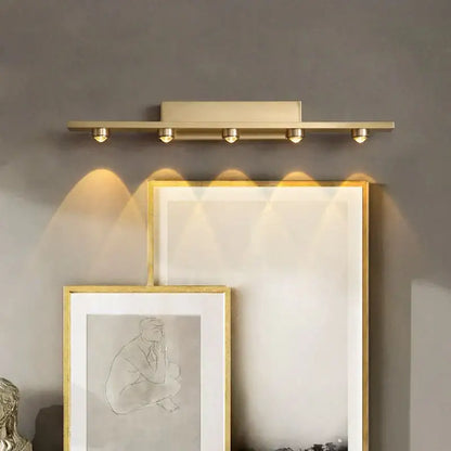 Gold iron art mirror wall sconce with five adjustable gold finished spotlights for bathroom lighting decorbites iron art