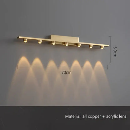 Gold-finished copper iron art mirror wall sconce with six warm led lights and acrylic lenses for decorbites iron art decor