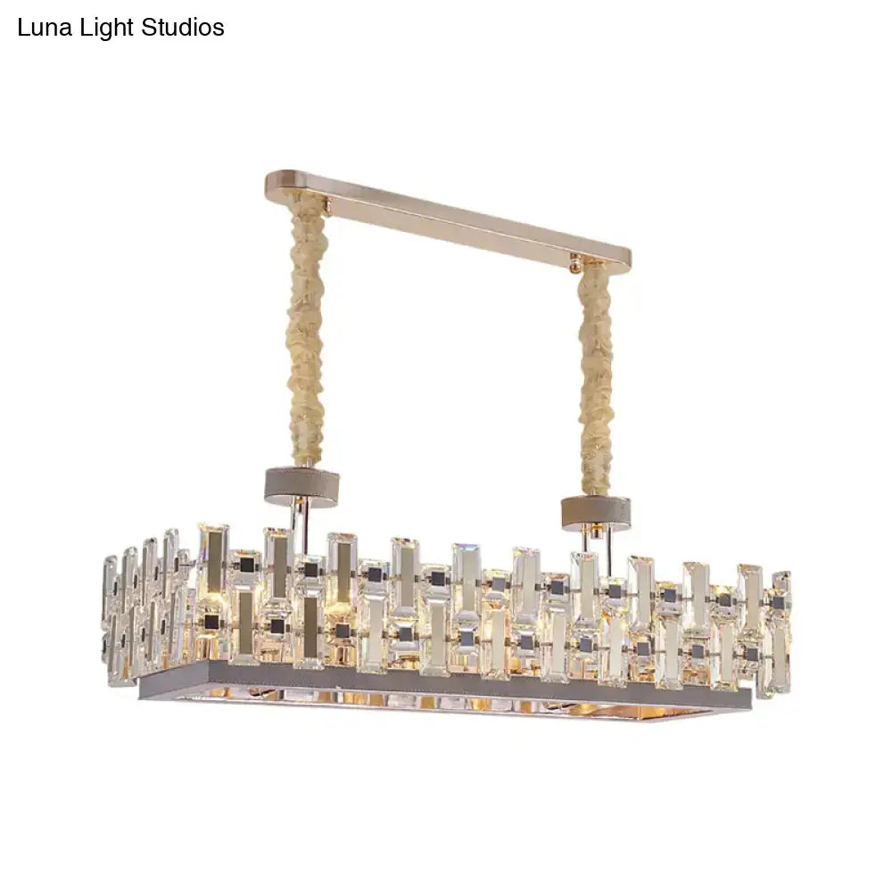 Decorbites 12-bulb gold island light with clear crystal blocks features a contemporary rectangular hanging led chandelier