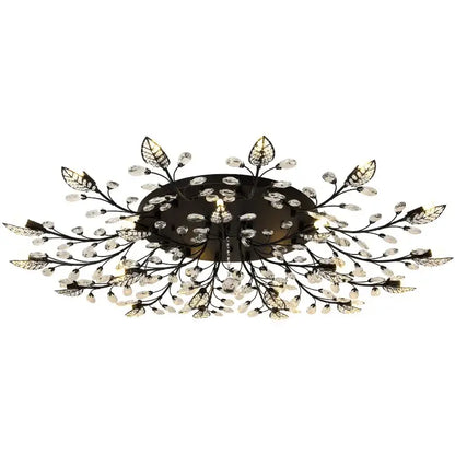Black metal crystal ceiling chandelier led with intricate gold leaf and crystal embellishments for living room decorbites crystal ceiling