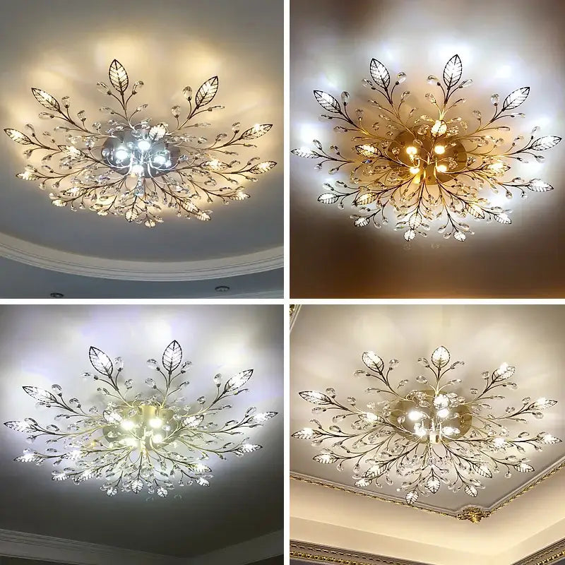 Elegant gold leaf decorbites crystal ceiling chandelier with leaf patterns and crystal accents for living room lighting