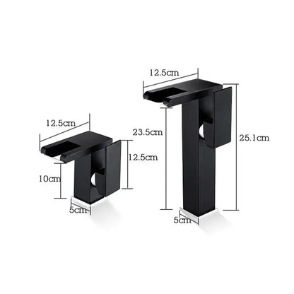 Black matte finish basin faucet with sleek modern design and integrated bracket for decorbites led waterfall basin use