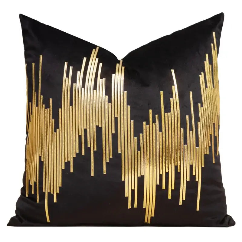Black velvet pillow cover with gold metallic stripes for decorbites gold leopard embroidered living room decor