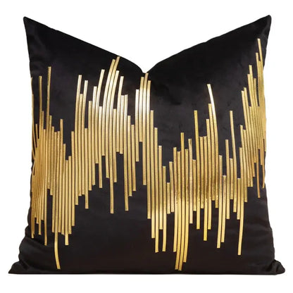 Black velvet pillow cover with gold metallic stripes for decorbites gold leopard embroidered living room decor