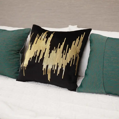 Black velvet pillow cover with gold thread wave-like embroidery for decorbites gold leopard embroidered living room decor
