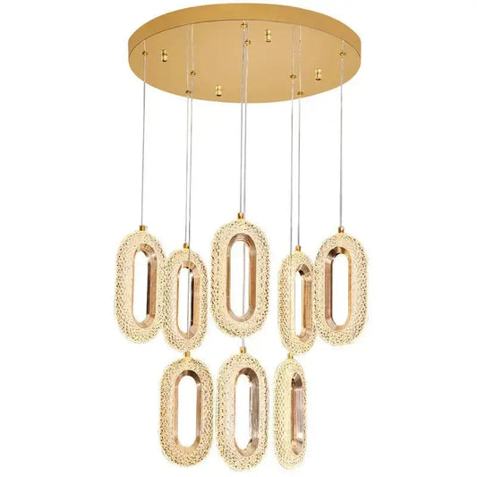 Gold lustre oval acrylic chandelier with gold-toned oval pendant and textured crystal-like glass for dining room decorbites gold lustre