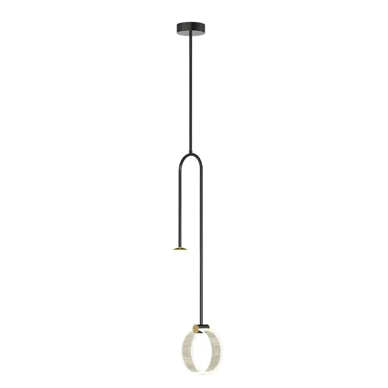 Black minimalist pendant light with curved metal rod and illuminated ring for decorbites gold luxury led lighting