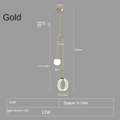 Gold luxury led pendant light by decorbites featuring two glass spheres and rings with a sleek modern design