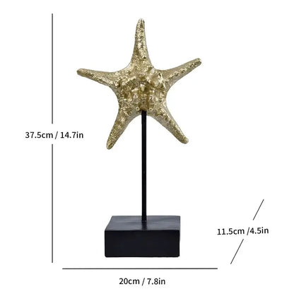 Gold textured starfish statue resin sculpture on black stand for living room mermaid statue dolphin ornament