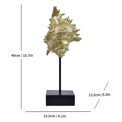 Golden intricately detailed mermaid statue resin sculpture on black stand for living room dolphin ornament display