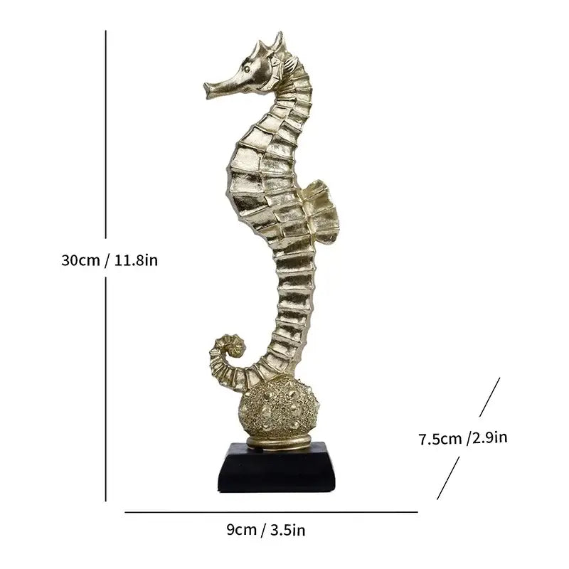Golden mermaid statue resin sculpture with detailed ridges and textured spherical base living room dolphin ornament