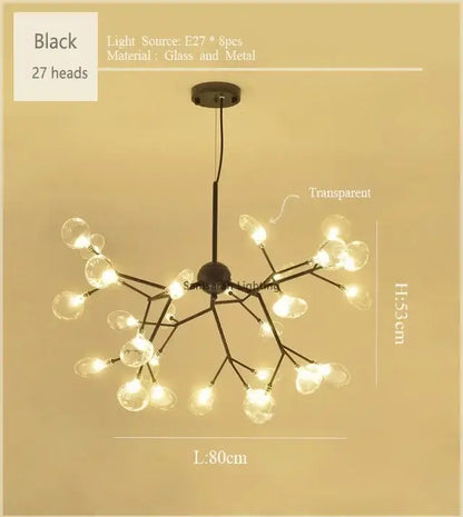 Black decorbites nordic firefly led chandelier with 27 glass globes and metal frame for dining room lighting