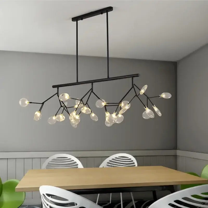 Black metal decorbites nordic firefly led chandelier with clear glass globe bulbs for dining room pendant lighting
