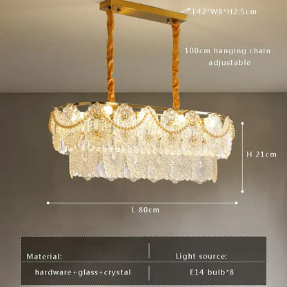 Gold pearl pendant chandelier with gold-toned finish crystal detailing and decorative beaded fringe for living room decorbites gold pearl