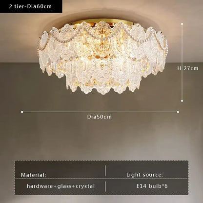 Gold pearl pendant chandelier with two-tier crystal lace detailing and gold-toned hardware for living room decorbites gold pearl decor