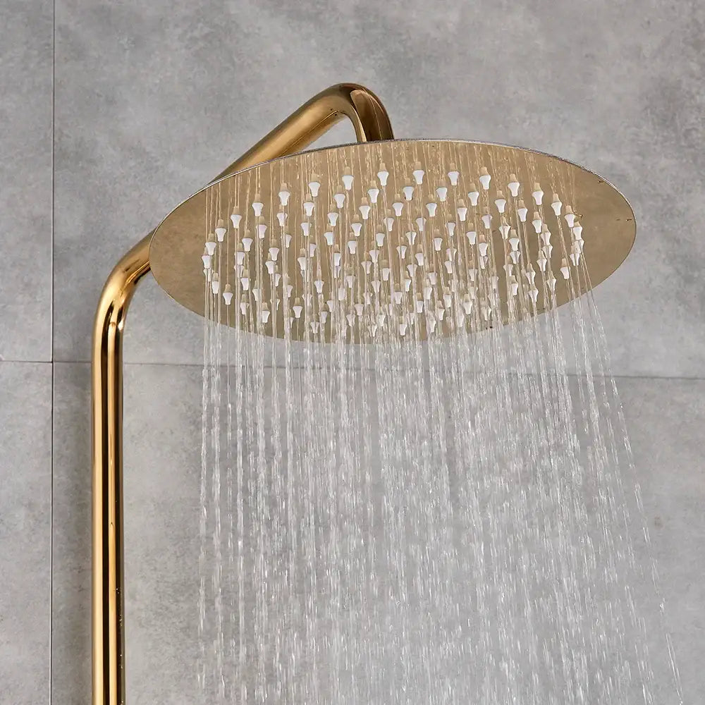 Gold polish round rain showerhead with multiple water jets from decorbites gold polish bathroom shower system