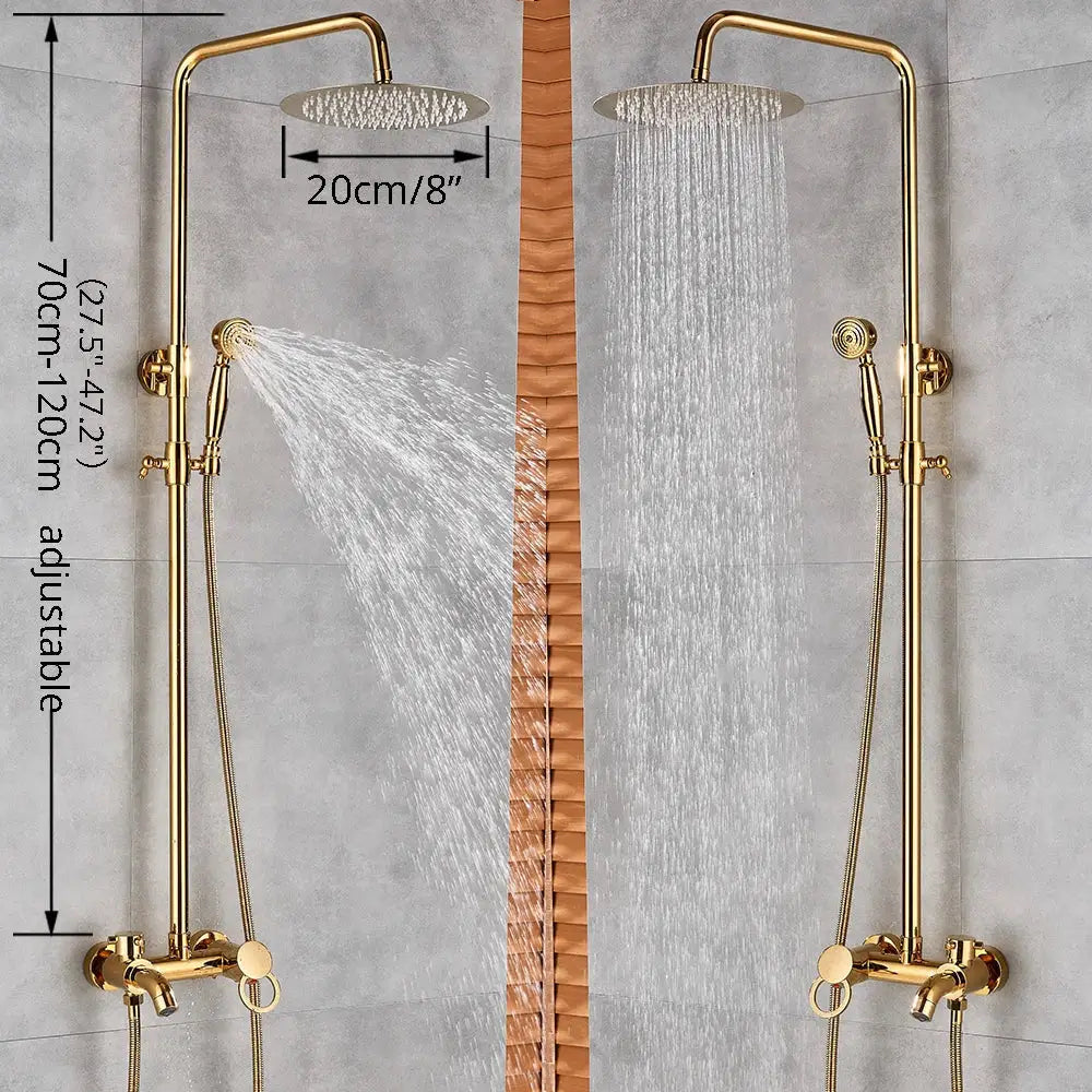 Gold polish rain shower system with 20cm rainhead and handheld spray nozzle in brass for bathroom decorbites gold polish