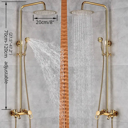 Gold polish rain shower system with 20cm rainhead and handheld spray nozzle in brass for bathroom decorbites gold polish