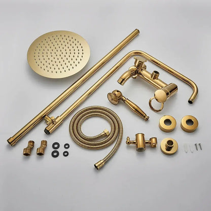 Gold polish rain shower system with brass round rainhead handheld sprayer and matching fixtures by decorbites gold polish