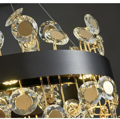 Gold rectangular crystal pendant chandelier with gold tones and clear crystal discs by decorbites crystal pendant for dining room decor