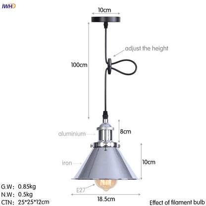 Industrial-style pendant light with brushed aluminum and iron conical shade on adjustable black cord for dining room decorbites gold retro edison fluted petal pendant lights