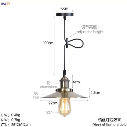 Industrial-style pendant lights with brushed brass finish aluminum shade and iron base for dining room decorbites gold retro