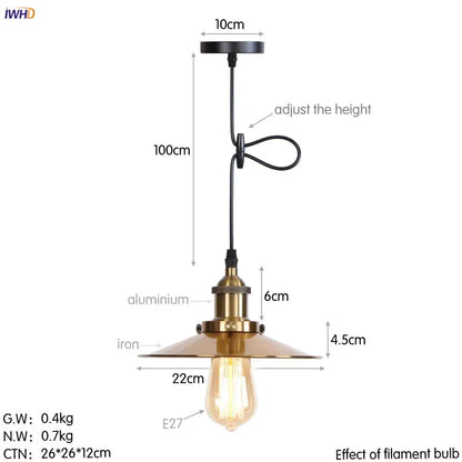 Gold retro edison fluted petal pendant light with brass-finished aluminum and iron shade for dining room decorbites gold retro
