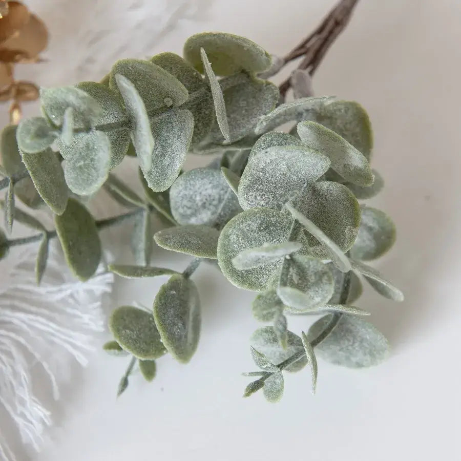 Faux eucalyptus branch with soft frosted green leaves and gold silver stems artificial plants for decorbites eucalyptus leaves decor