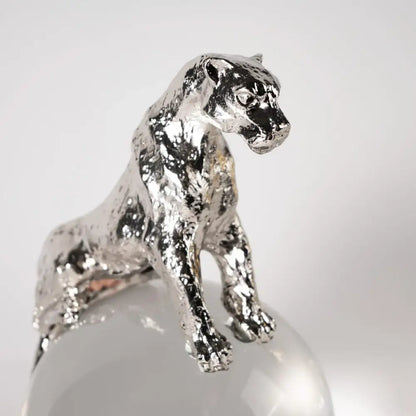 Silver textured panther figurine with polished metallic finish for gold and silver leopard crystal ball living room decorbites decor