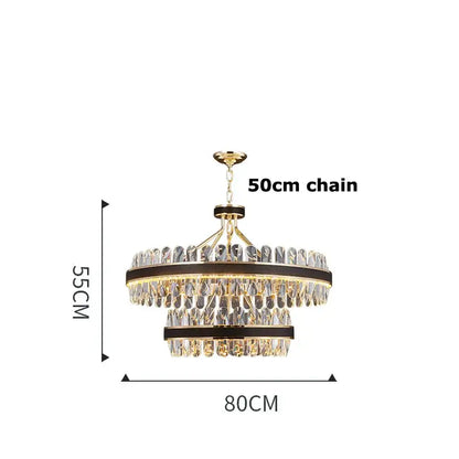 Gold stainless steel crystal chandelier with gold-toned two-tier clear crystal droplets and dark bronze accents for dining room decorbites gold stainless