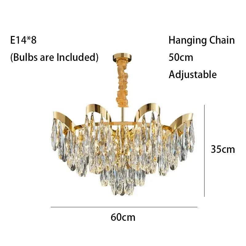 Gold-toned sunflower crystal ceiling chandelier with multiple clear crystal tiers and adjustable hanging chain led sunflower crystal