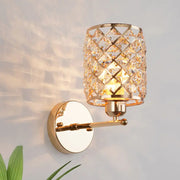 Gold-toned wall light kit with crystal lattice shade direct wired electric for elegant living room lighting