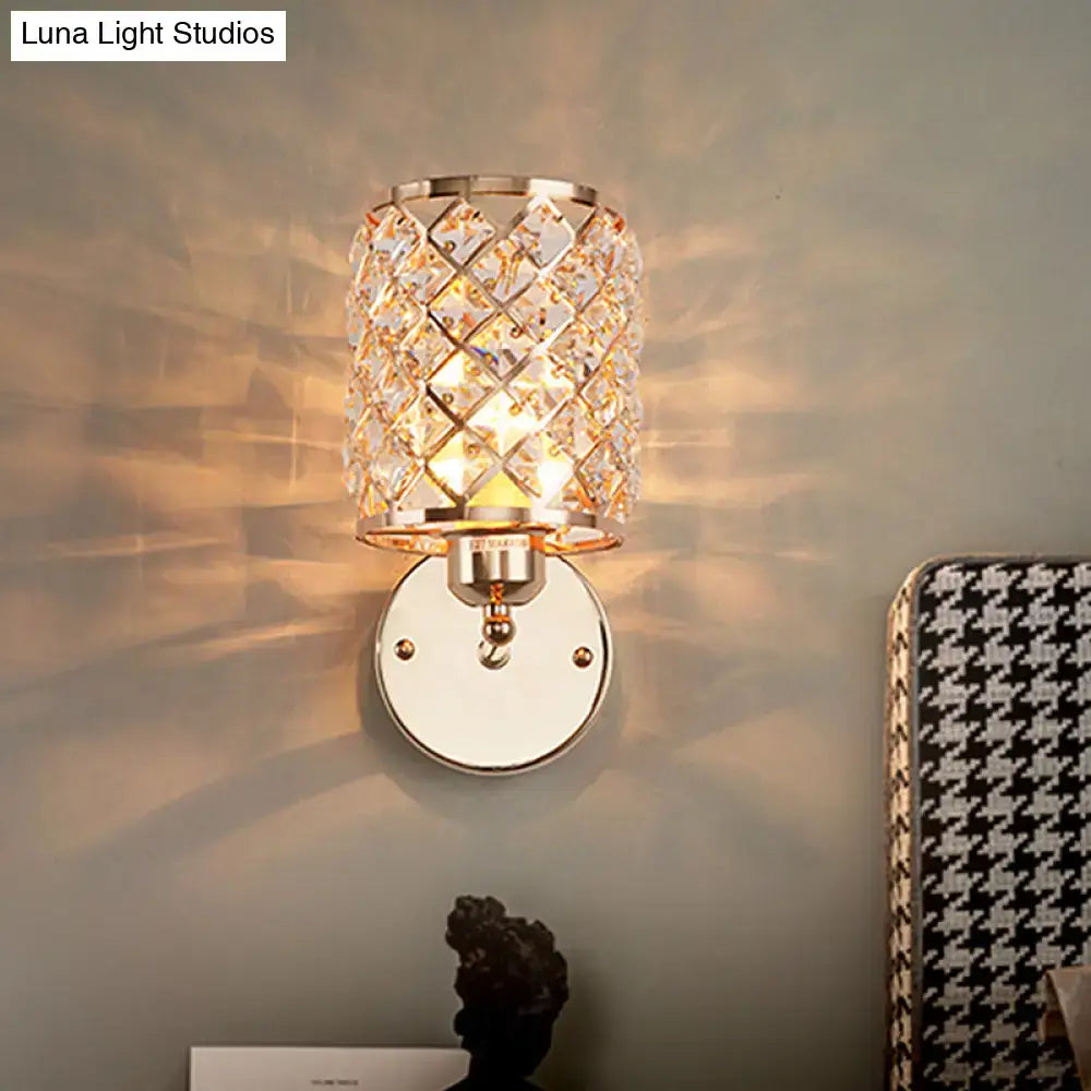 Gold trellis crystal wall light with a crystal-encrusted gold-toned metal frame for living room direct wired electric wall light kit