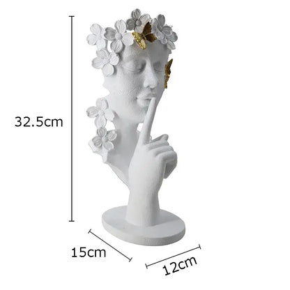White resin sculpture garland figure of a woman with gold butterflies and flowers for living room decorbites gold silence