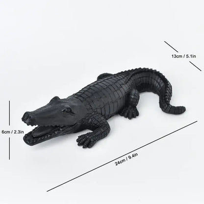 Black plastic alligator figurine with detailed scales and open mouth as decorbites crocodile resin sculpture desk decor