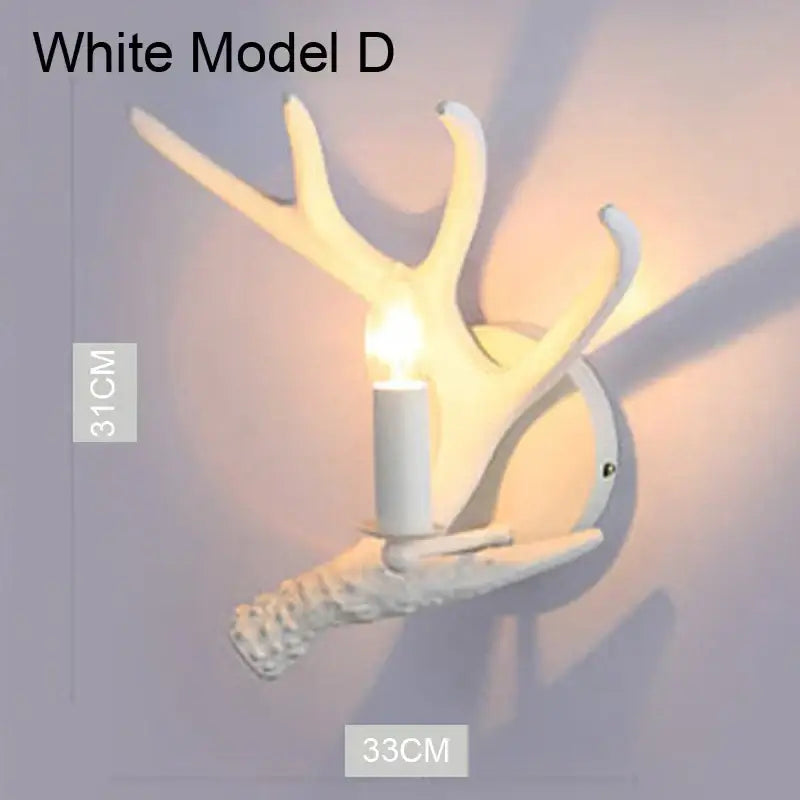 White antler-style wall lamp with candle-like bulb decorbites deer horn for living room decorbites deer horn wall lamp