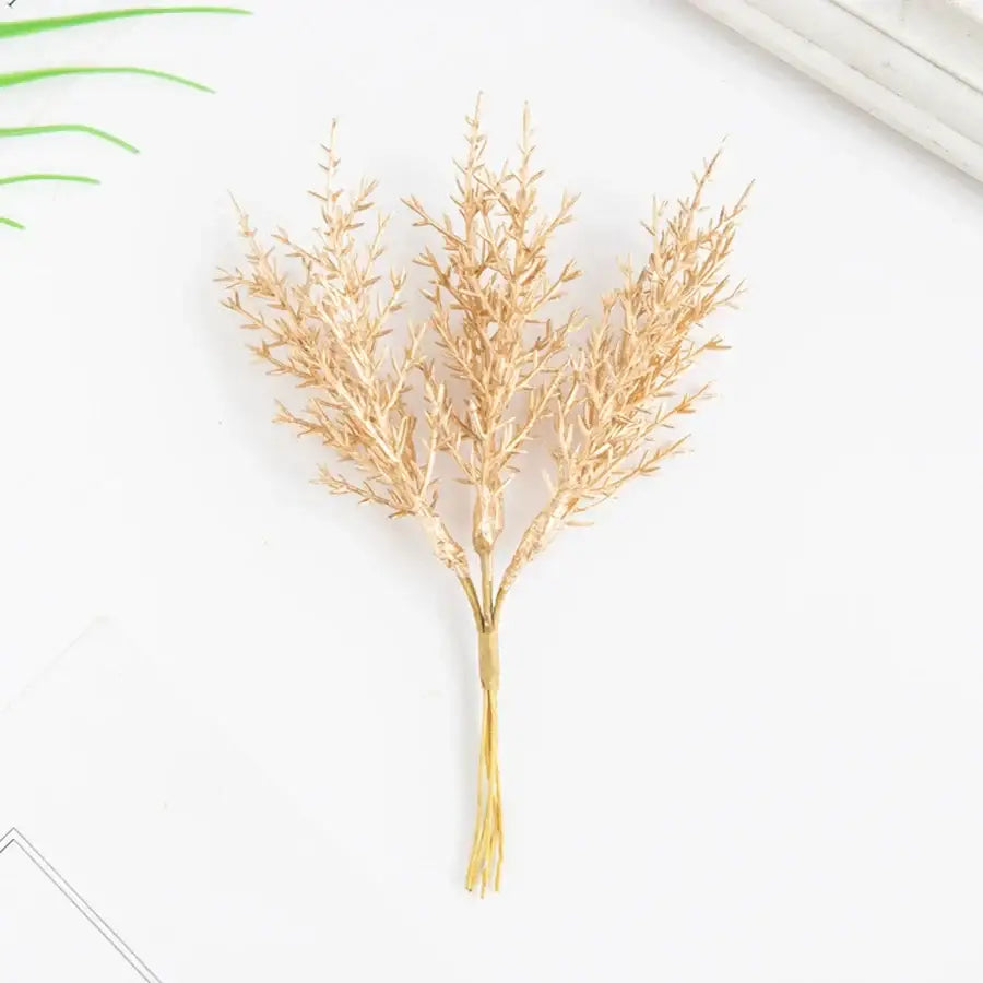 Golden artificial autumn branches set featuring dried grass with feathery branches and bundled base for living room decorbites decor