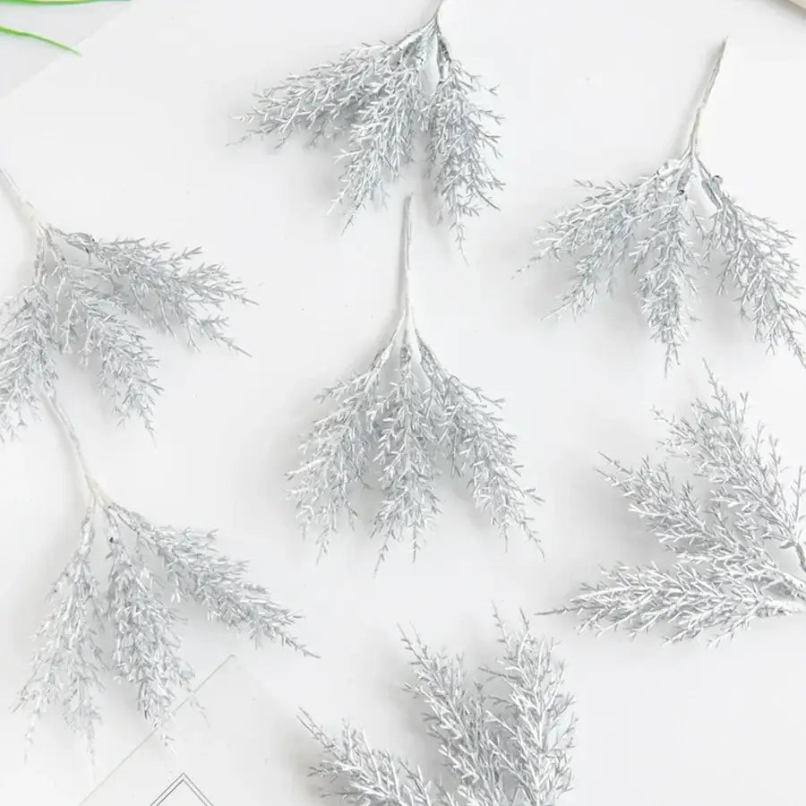 Silver artificial foliage branches with feathery texture from golden artificial autumn branches set for decorbites artificial autumn decor