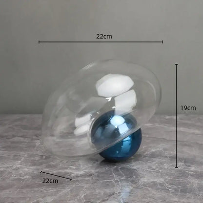 Golden ball glass vase with clear plastic dome and glossy blue spherical base for living room hydroponic decor by decorbites golden ball