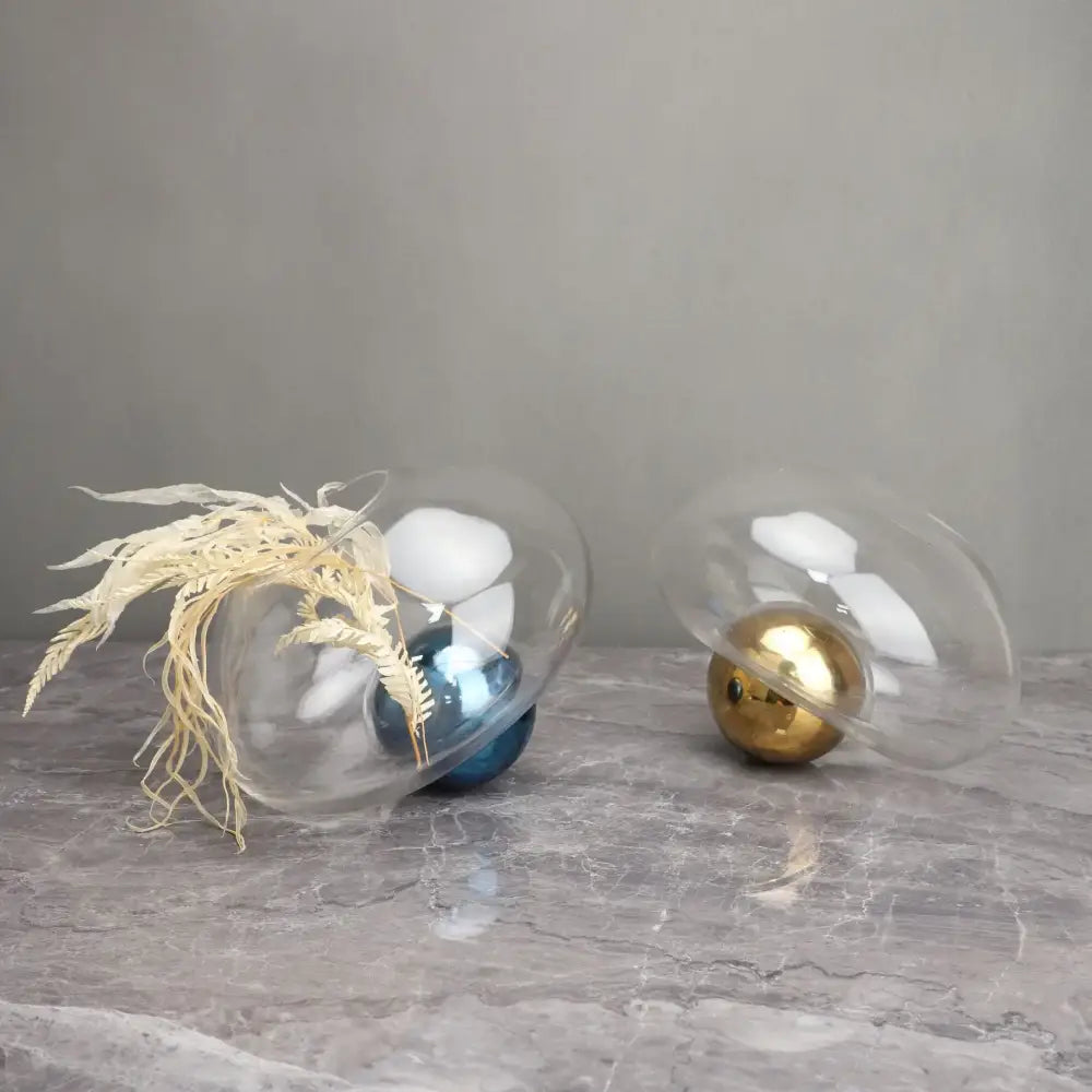 Clear glass dome ball glass vase with golden ball and blue decorbites ornaments for living room hydroponic decor