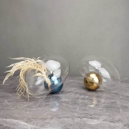 Clear glass dome ball glass vase with golden ball and blue decorbites ornaments for living room hydroponic decor