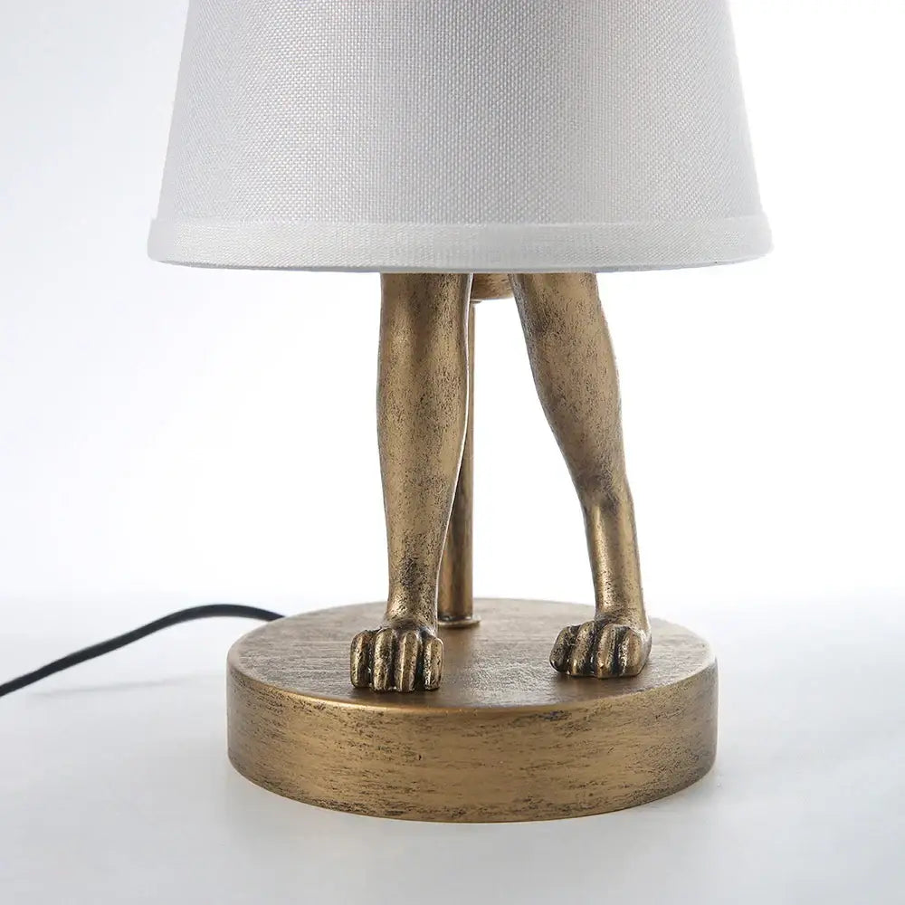 Bronze-finished bathing rabbit resin table lamp with sculpted legs and white fabric shade for bedroom decorbites decor