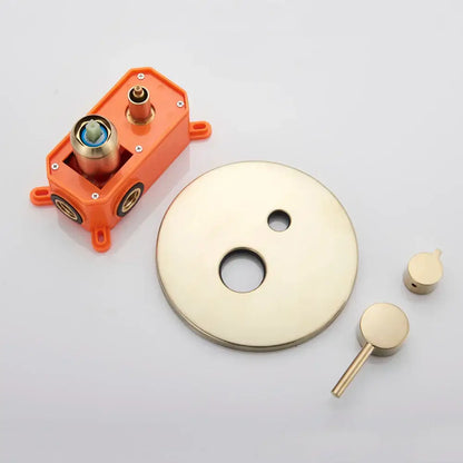 Orange plastic shower valve assembly with brass fittings and brushed gold escutcheon for decorbites golden bathtub faucet